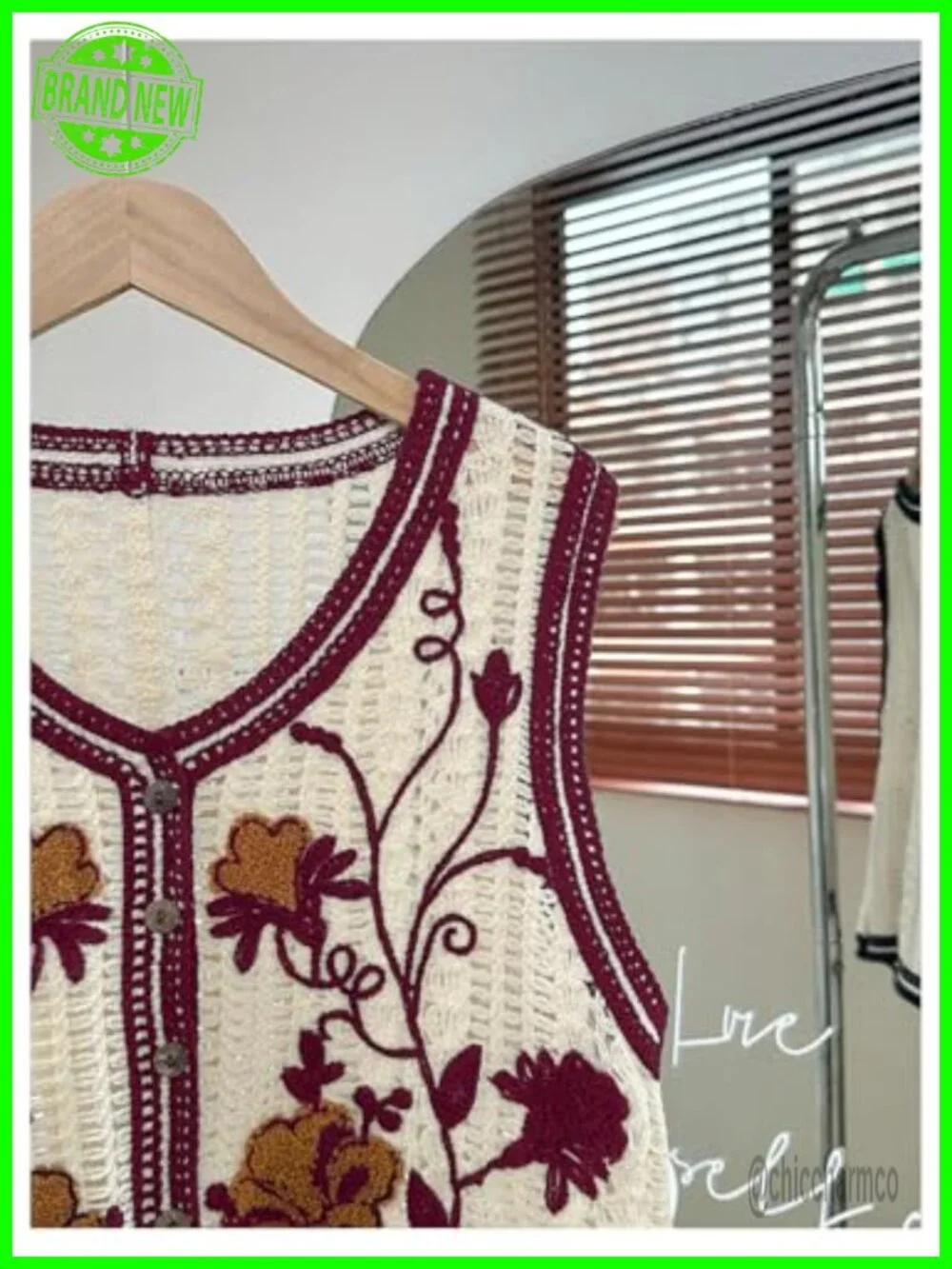 Embroidered Floral Crochet Vest Button Crop Top
